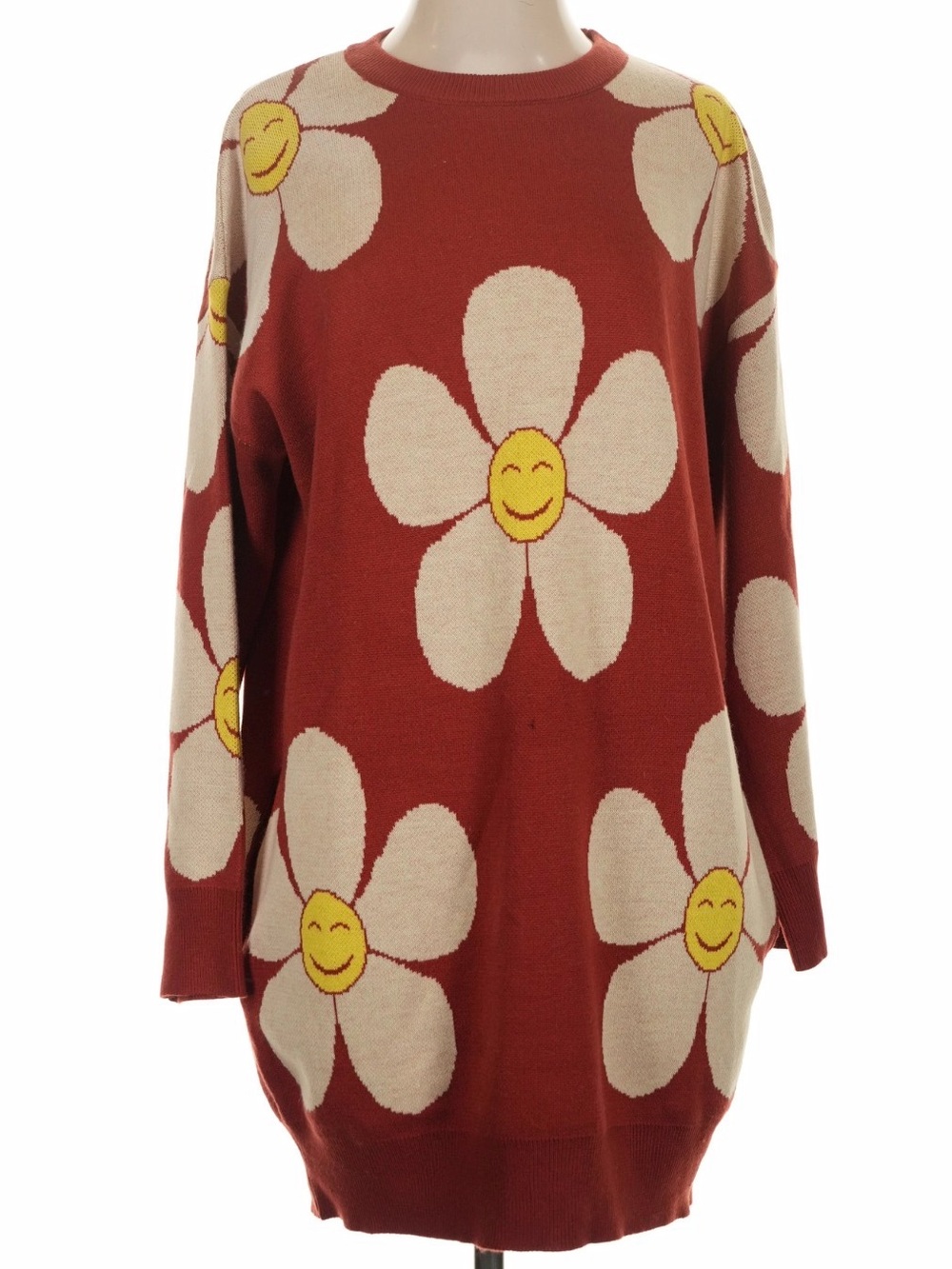 Floral Smiley Face Knit Sweater Dress